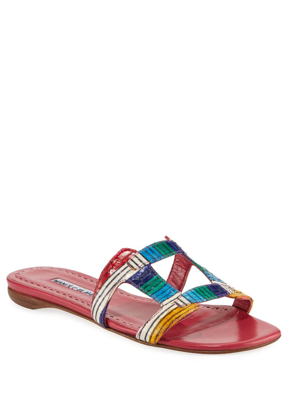 multicolor snakeskin slides