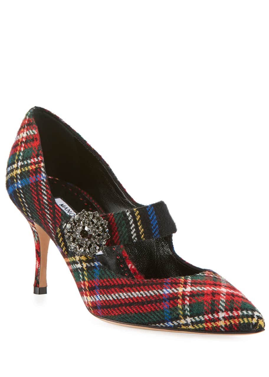 Manolo Blahnik Verna Plaid Mary Jane Pumps Bergdorf Goodman