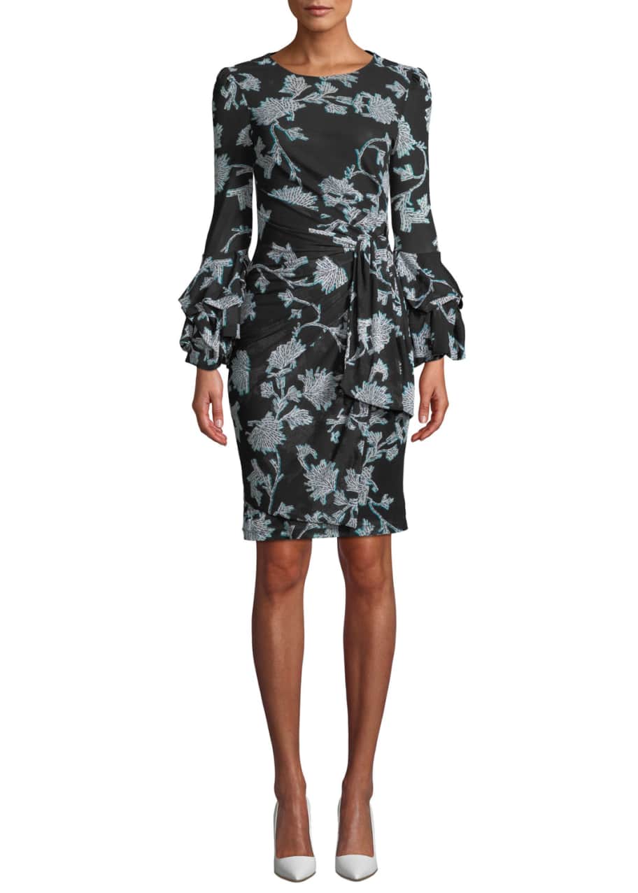 Diane von Furstenberg Faridah Printed Tie-Front Tucked-Sleeve Dress ...