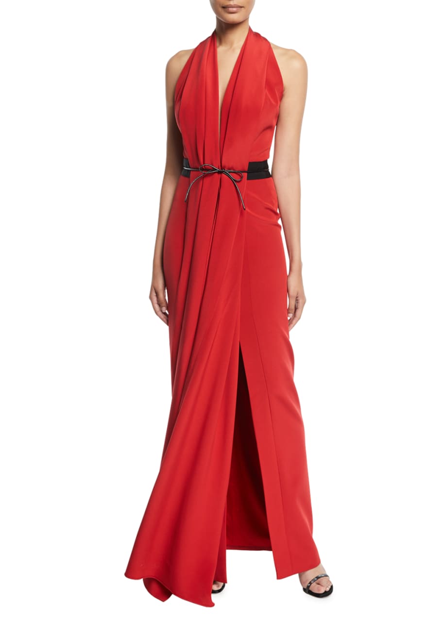 Atelier Caito for Herve Pierre Bowed-Waist Halter Neck Gown - Bergdorf ...