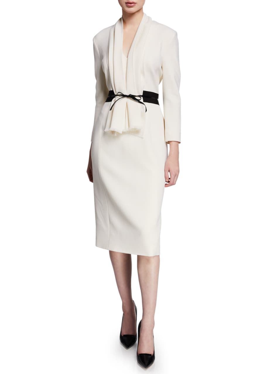 Atelier Caito for Herve Pierre 3/4-Sleeve Bow-Belted Cocktail Dress ...