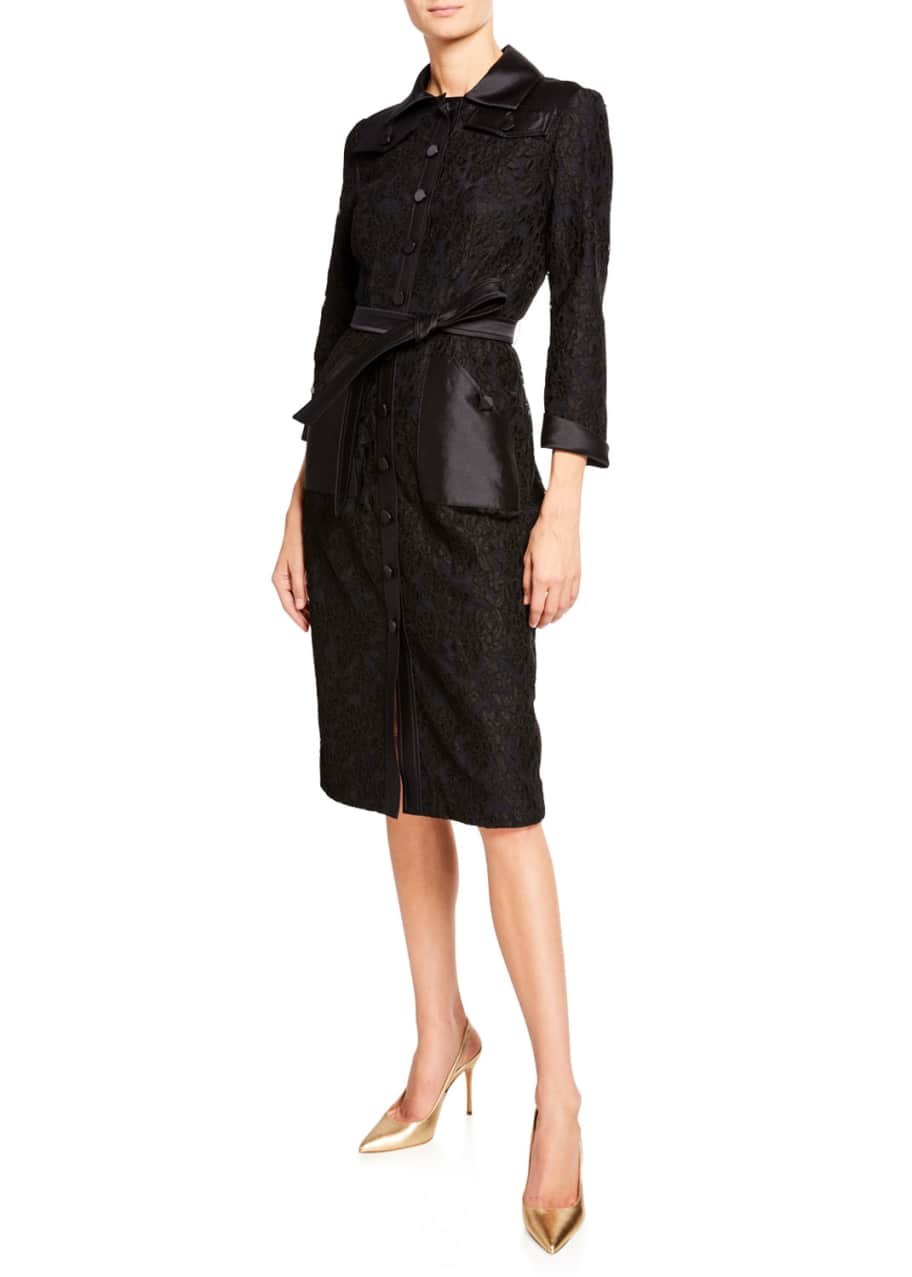 Image 1 of 1: Corded Lace Belted Trench Dress