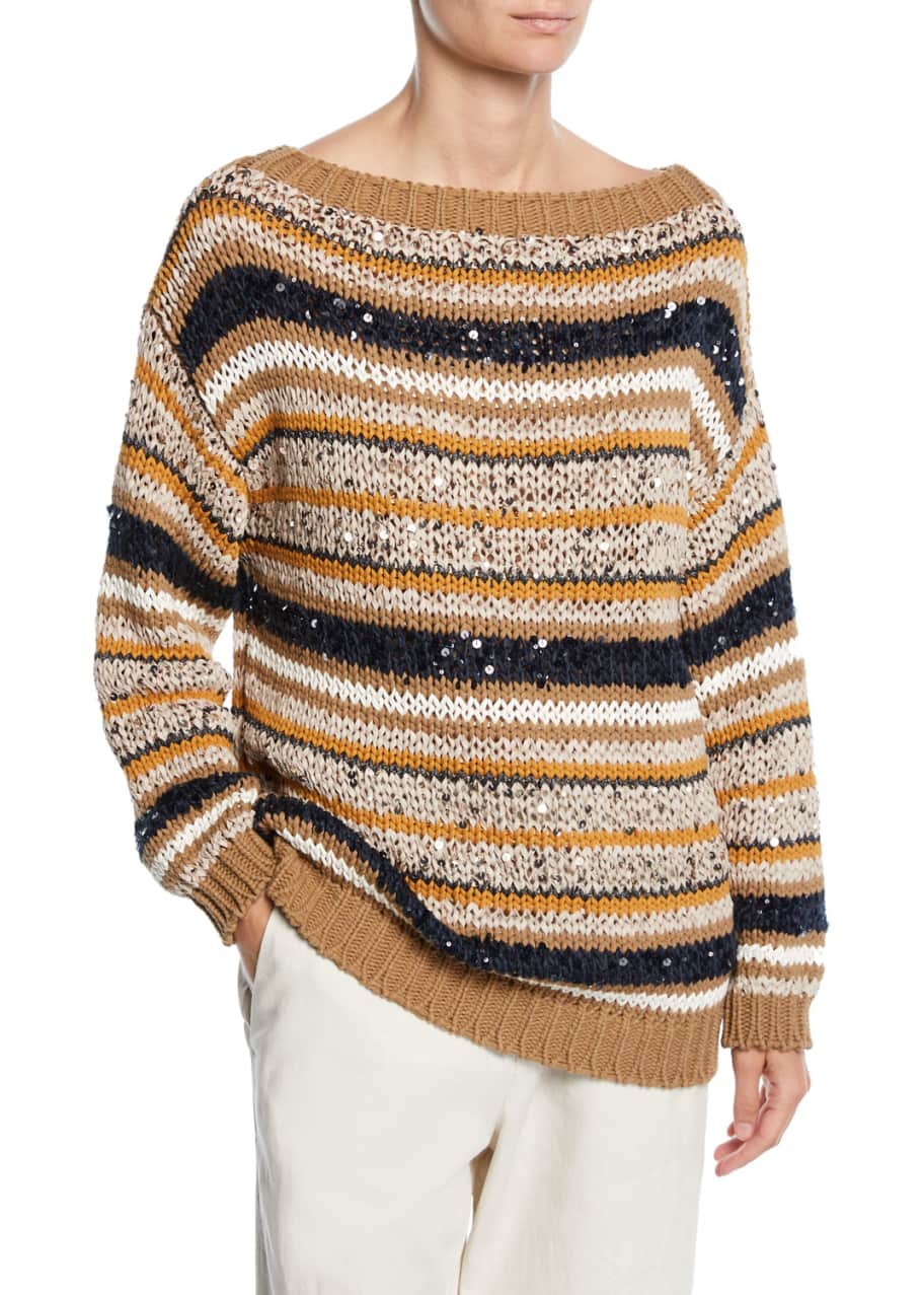 Brunello Cucinelli Striped Sequined Knit Sweater - Bergdorf Goodman