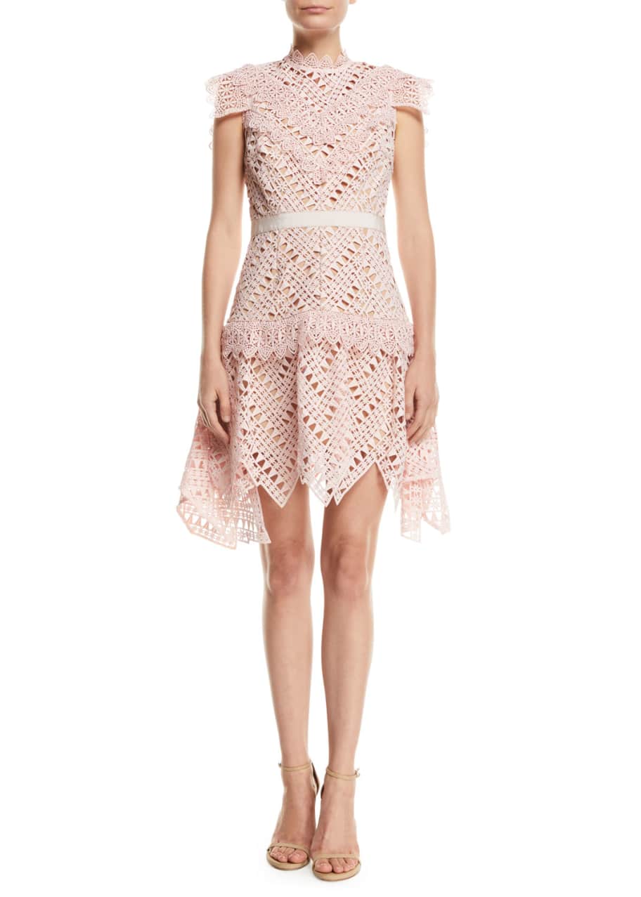 Self Portrait Abstract Triangle Lace High Neck Short Dress