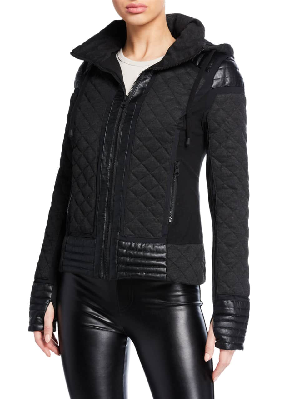 Blanc Noir Hooded Mesh Inset Moto Active Jacket - Bergdorf Goodman