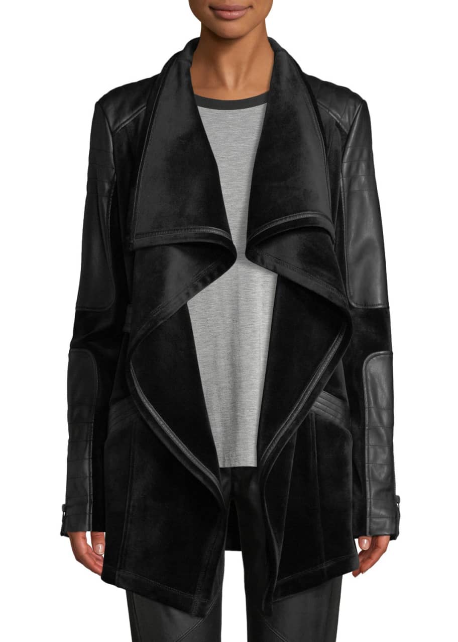 Image 1 of 1: Drape Velour & Faux-Leather Belted Jacket