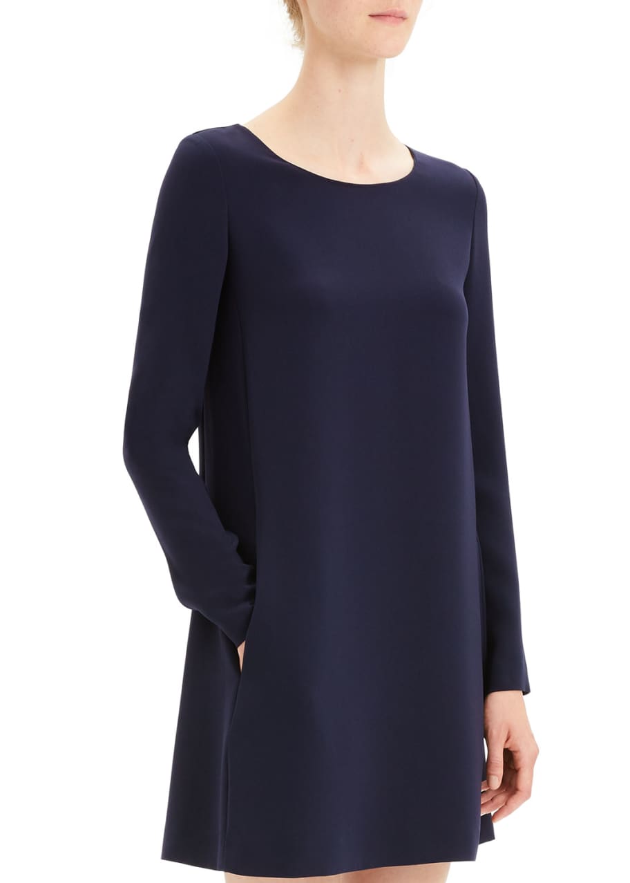 Paneled Crepe Long Sleeve Shift Dress