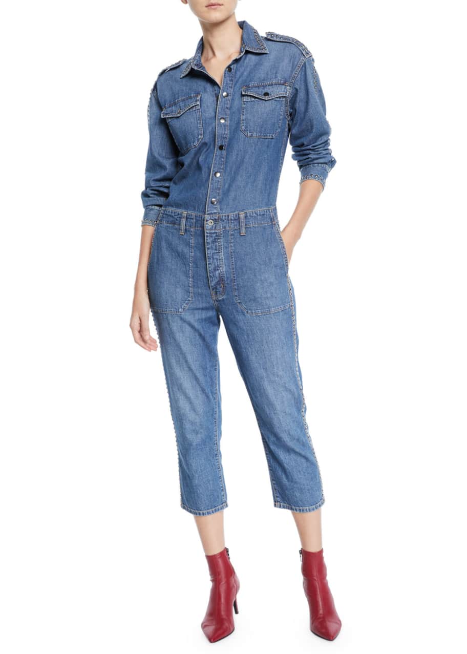 Image 1 of 1: The Crew Coverall Cropped Denim Jumpsuit