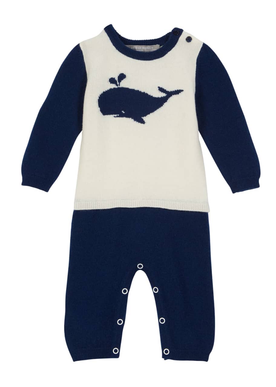 Image 1 of 1: Two-Tone Mock Outfit Whale Coverall, Size 3-12 Months