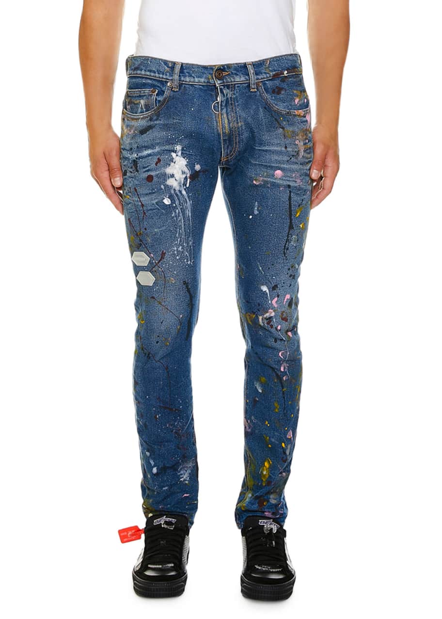 Men's Regular Length Vintage Paint Skinny Jeans