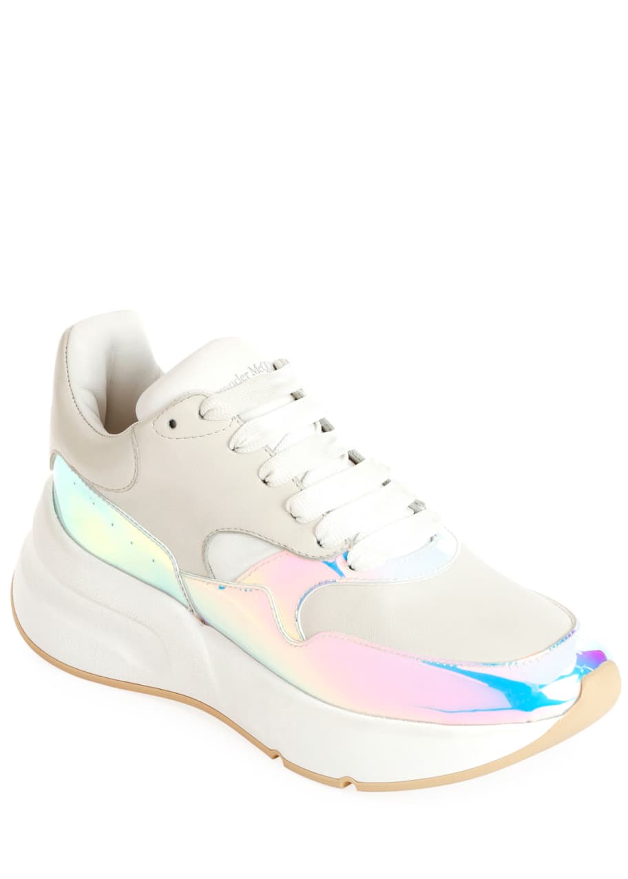 Alexander McQueen Leather and Holographic Lace-Up Platform Sneakers ...