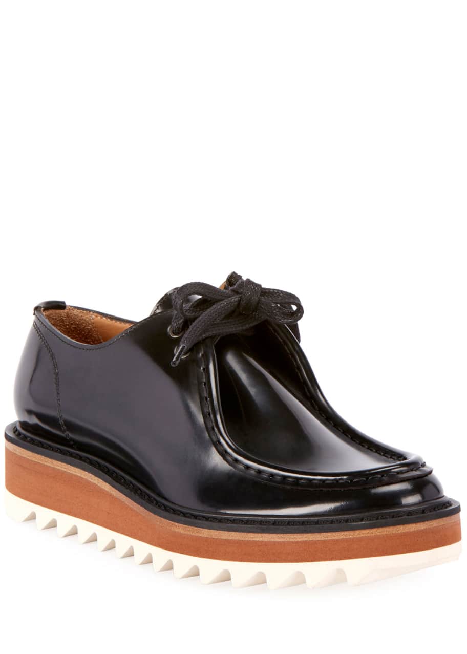 Dries Van Noten Platform Lace-Up Patent-Leather Wally Shoes 