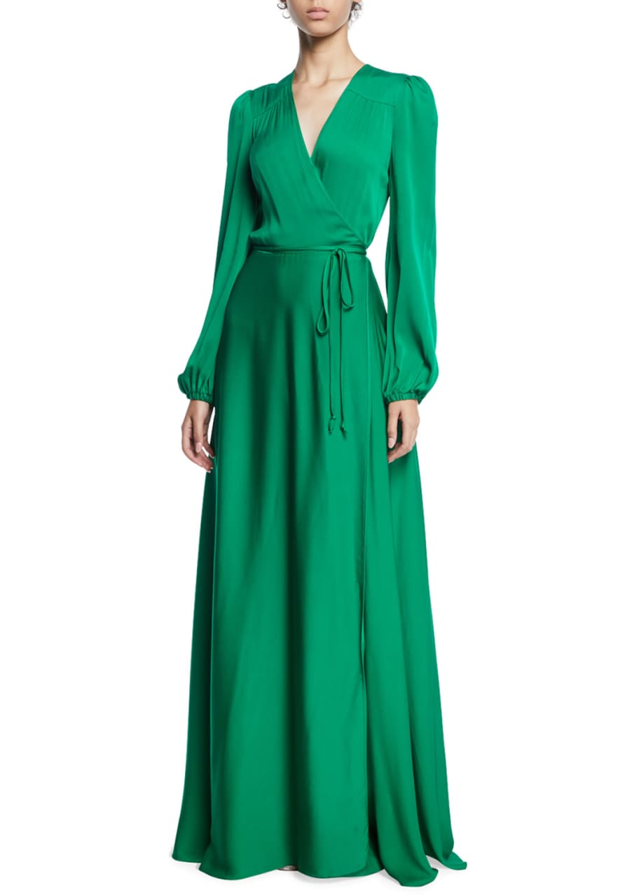Milly Gina Long-Sleeve Stretch Silk Wrap Gown - Bergdorf Goodman