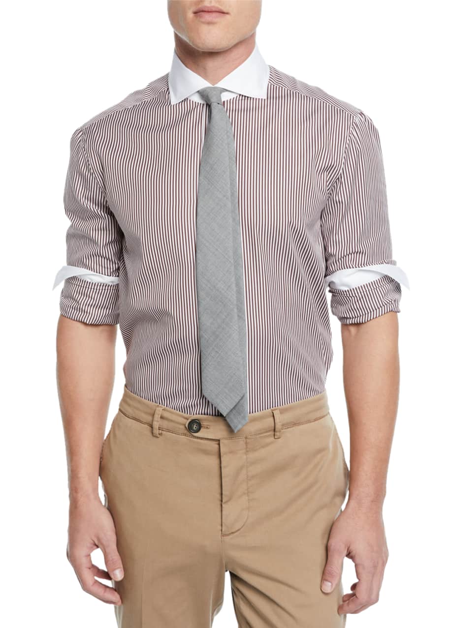 Image 1 of 1: Men's Poplin Striped Dress Shirt