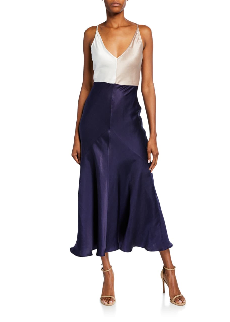 Gabriela Hearst Bridget Colorblocked Linen Silk V Neck Dress