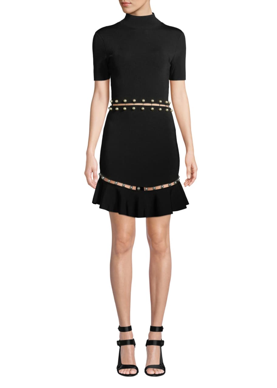 Alice Olivia Evelyn Mock Neck Short Sleeve Fit and Flare Dress Bergdorf Goodman