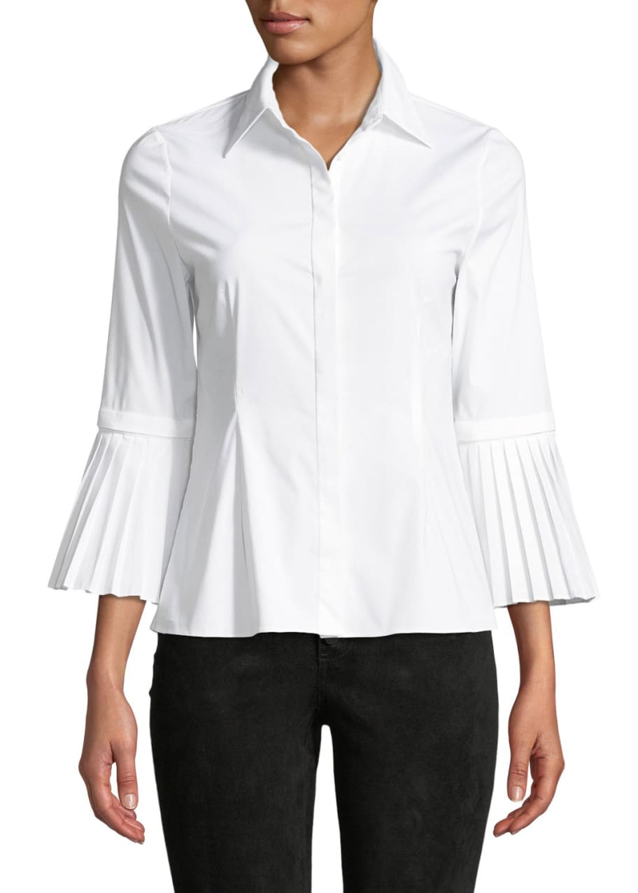 Alice + Olivia Toro Button-Down Top with Removable Pleated Cuffs ...