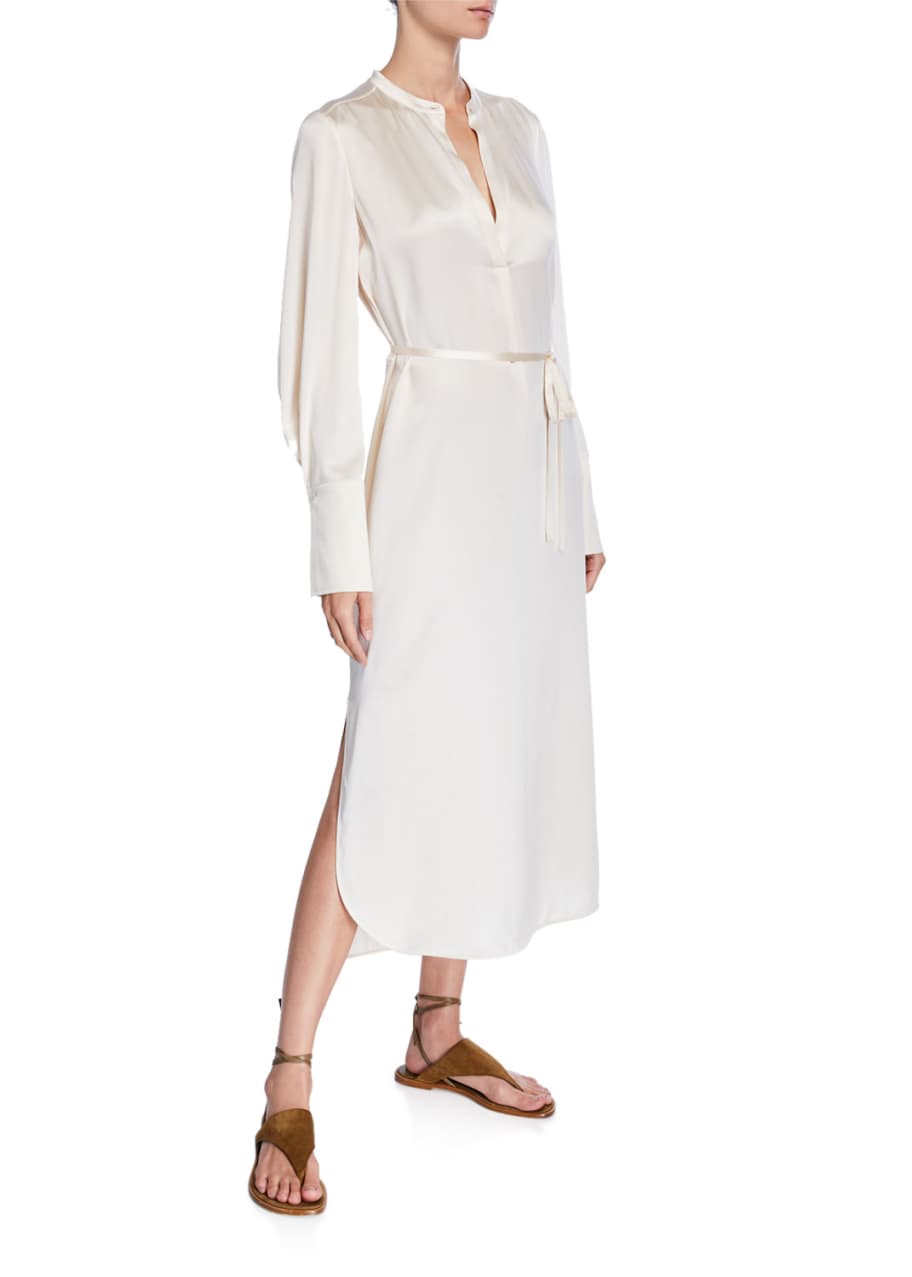 Vince Band-Collar Silk Midi Shirt Dress ...