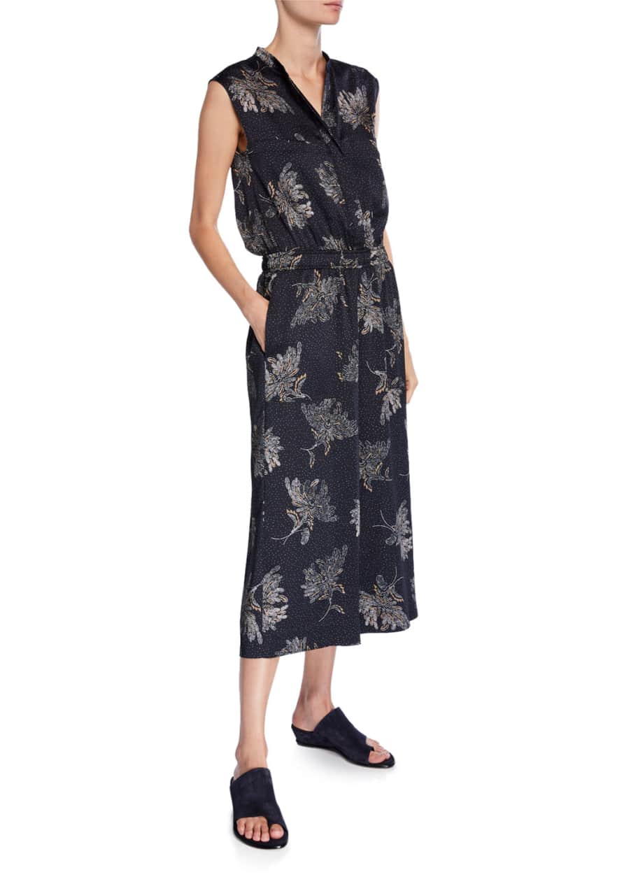 Vince woodblock floral sleeveless jumpsuit Clearance