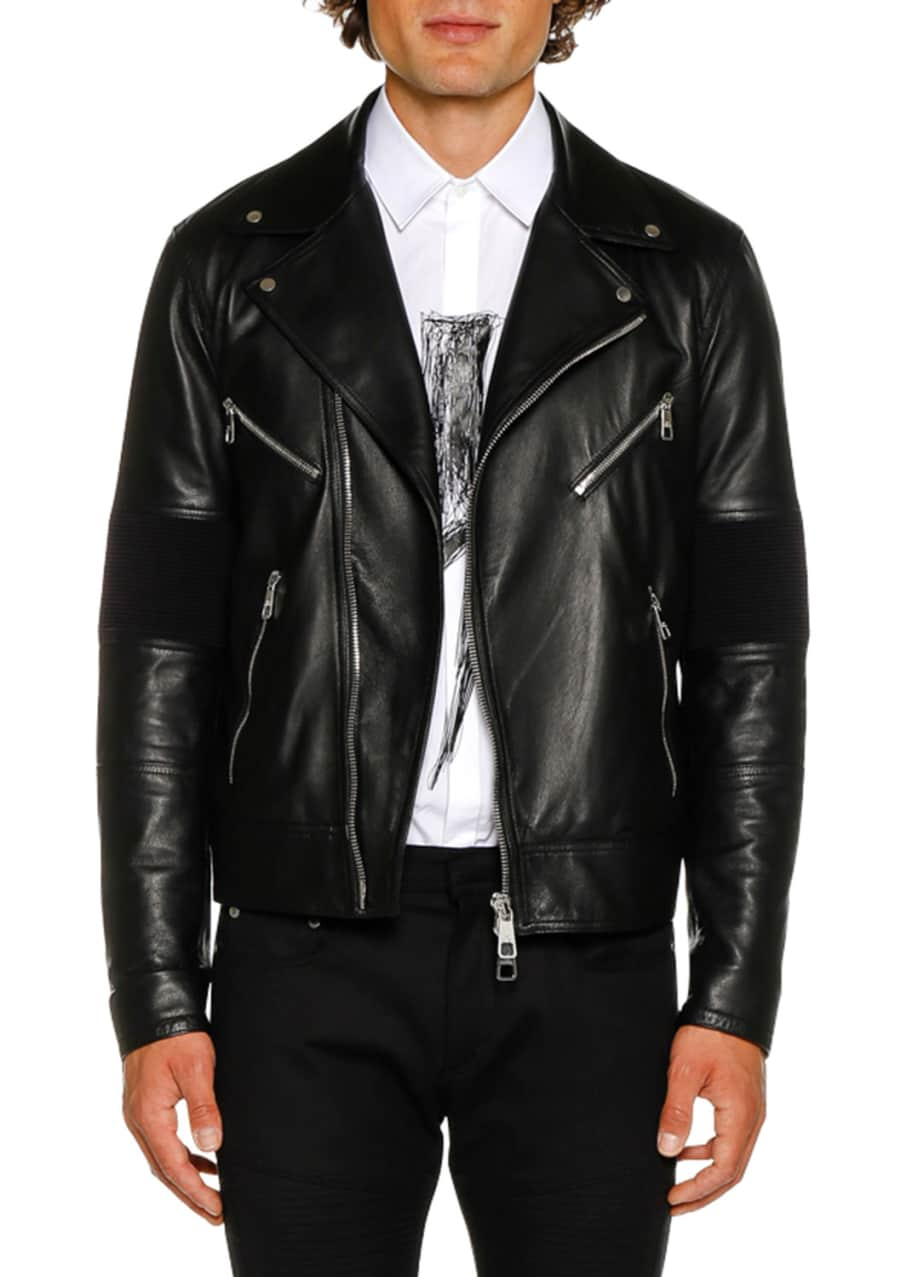 Men's Biker Knit Leather Jacket