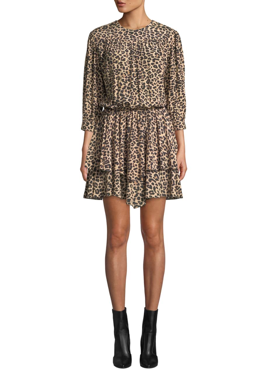 Rooka Shirred Leopard Print Short Dress