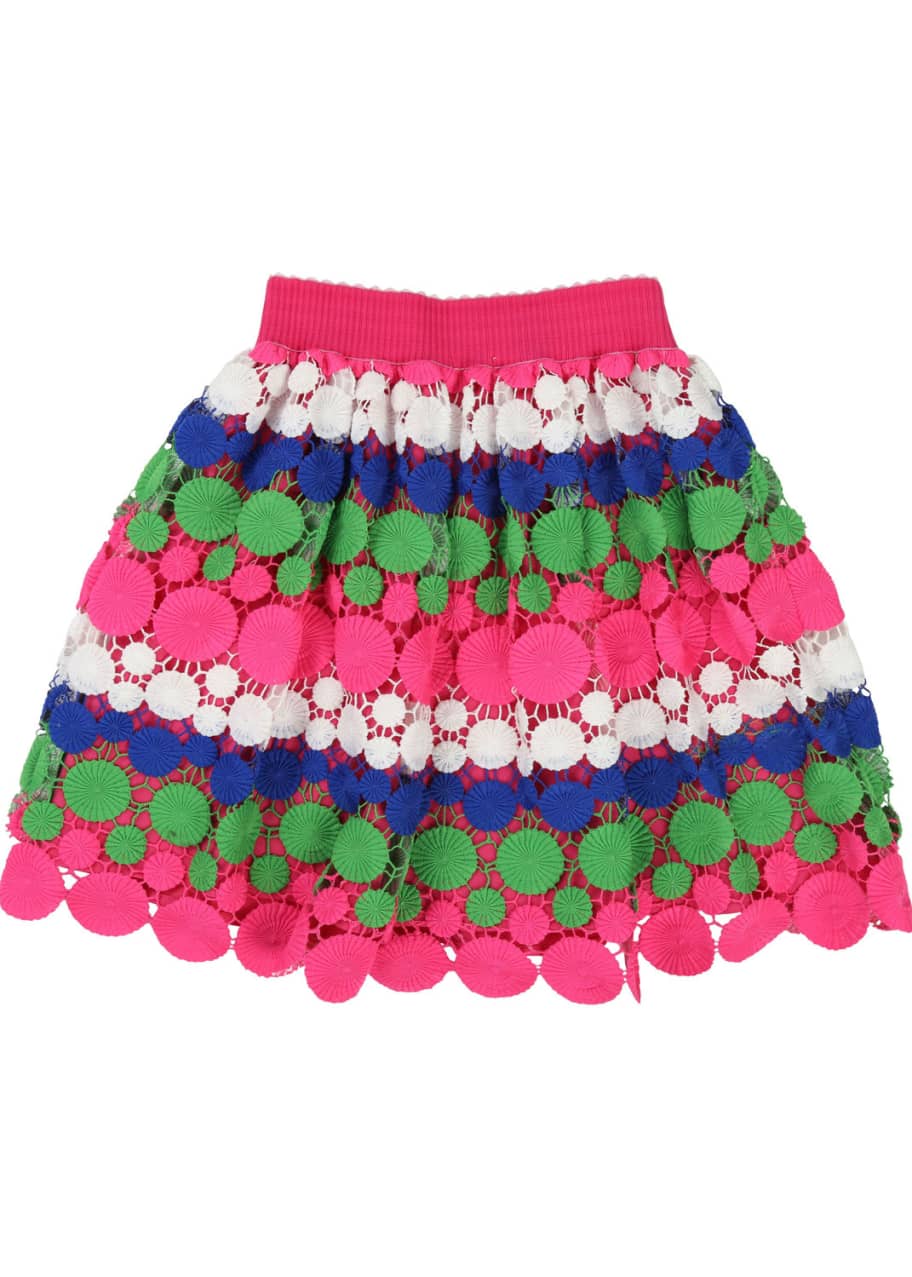 Image 1 of 1: Long Multicolored Lace Overlay Skirt, Size 4-12