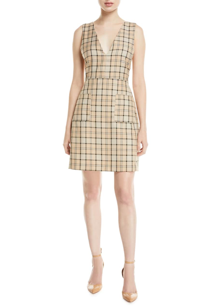Plunge Back Tattersall Dress with Pockets