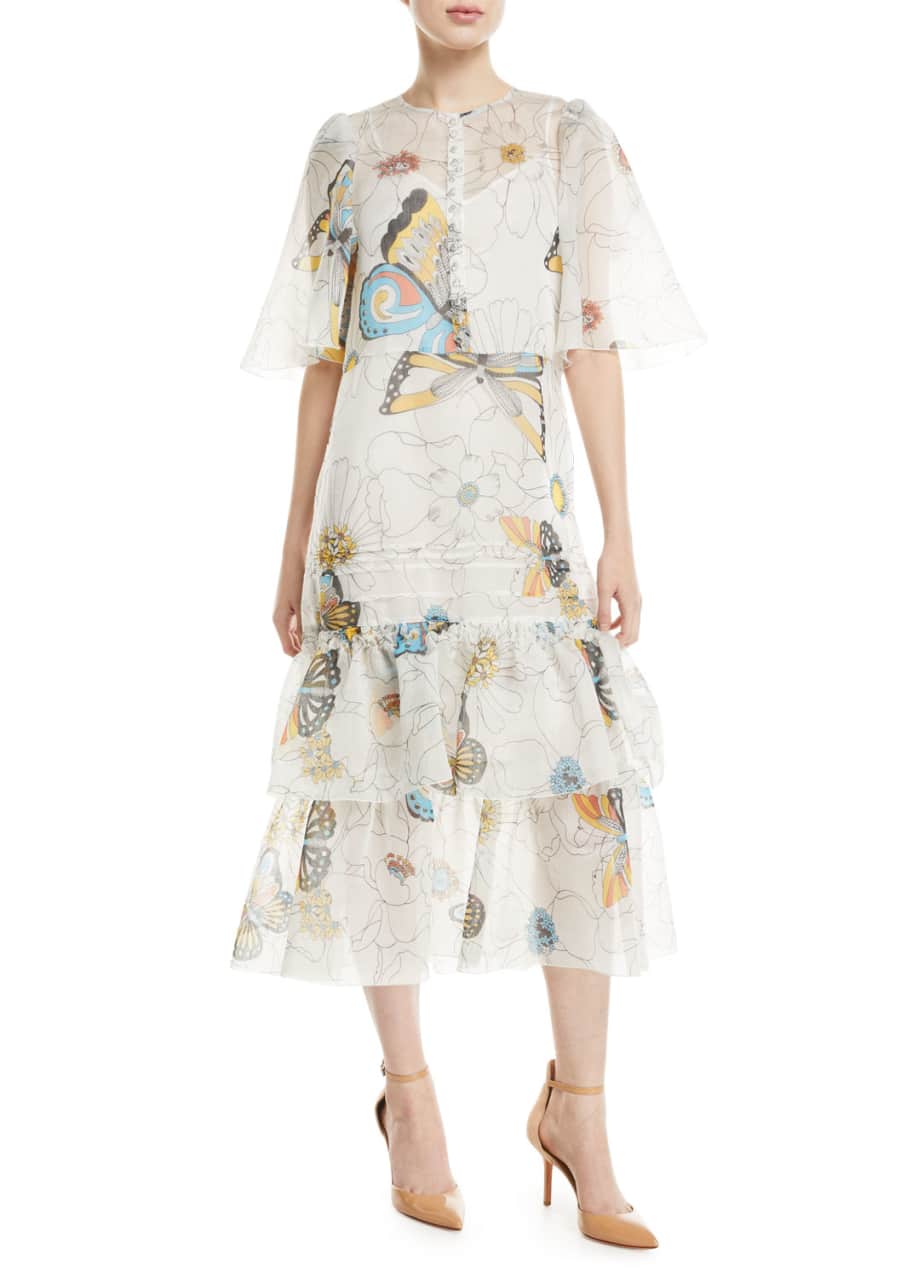 See by Chloe Long Butterfly Print Cape Effect Dress Bergdorf Goodman