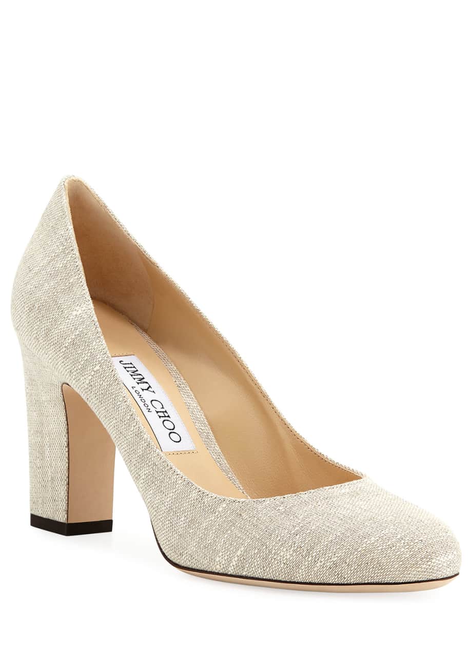 Jimmy Choo Billie BlockHeel Linen Pumps Bergdorf Goodman