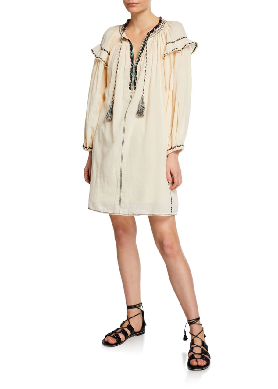 Etoile Isabel Marant Ralya Embroidered Tassel Long Sleeve Dress