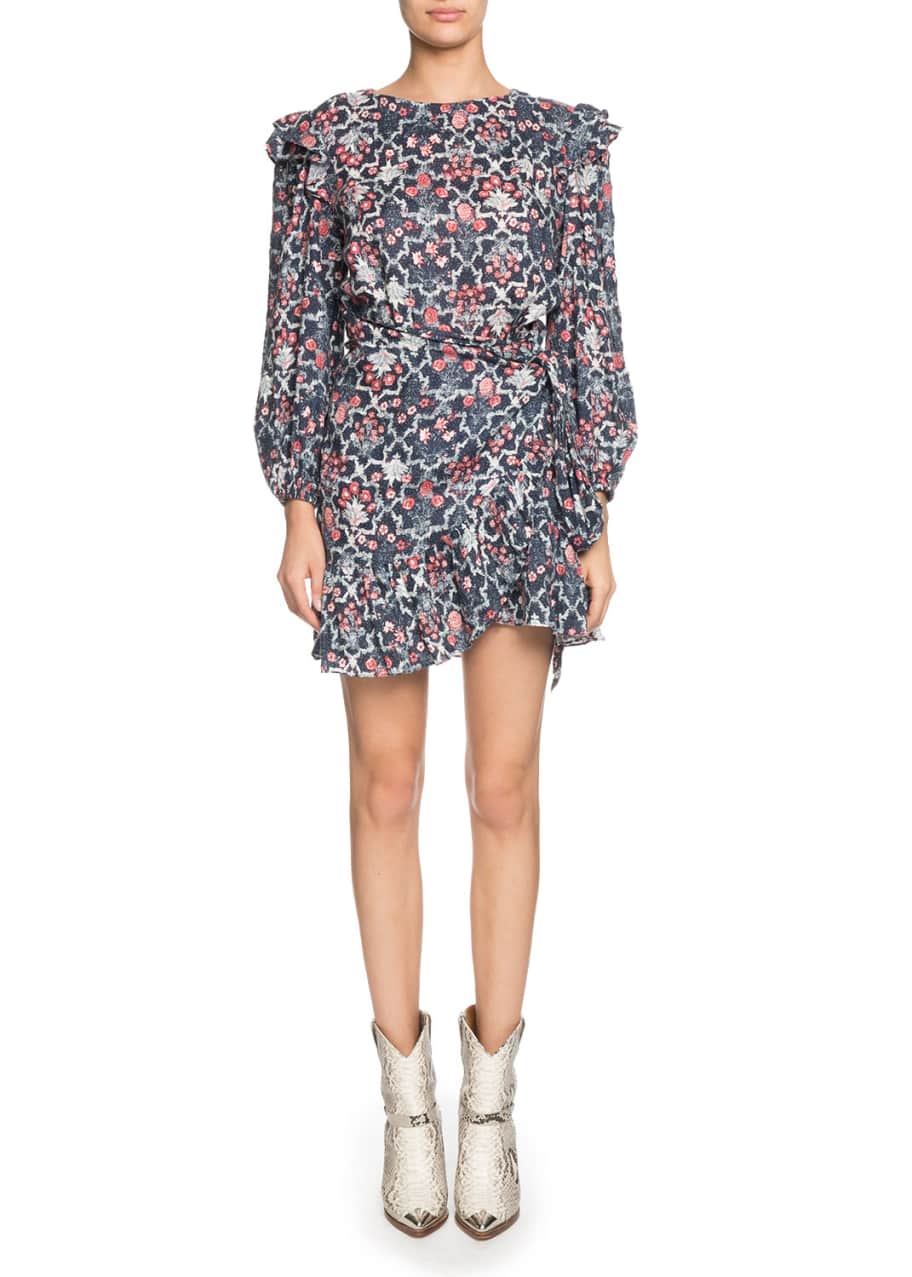 Etoile Isabel Marant Telicia Printed Linen Ruffle Belted Dress ...