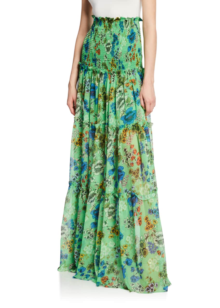 Roshan Floral Smocked High Rise Maxi Skirt