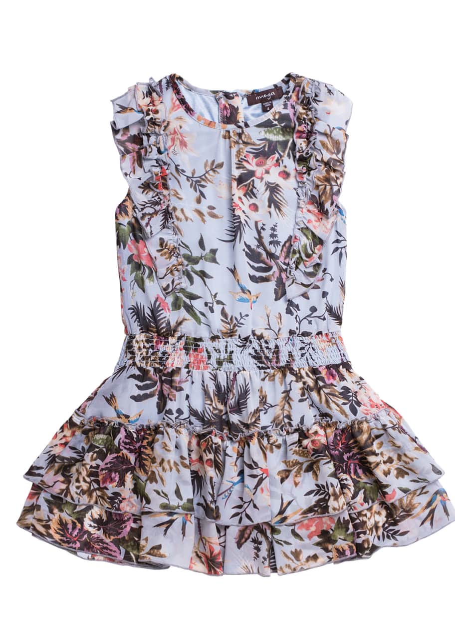 Imoga Floral-Print Chiffon Ruffle-Trim Dress, Size 4-6 - Bergdorf Goodman