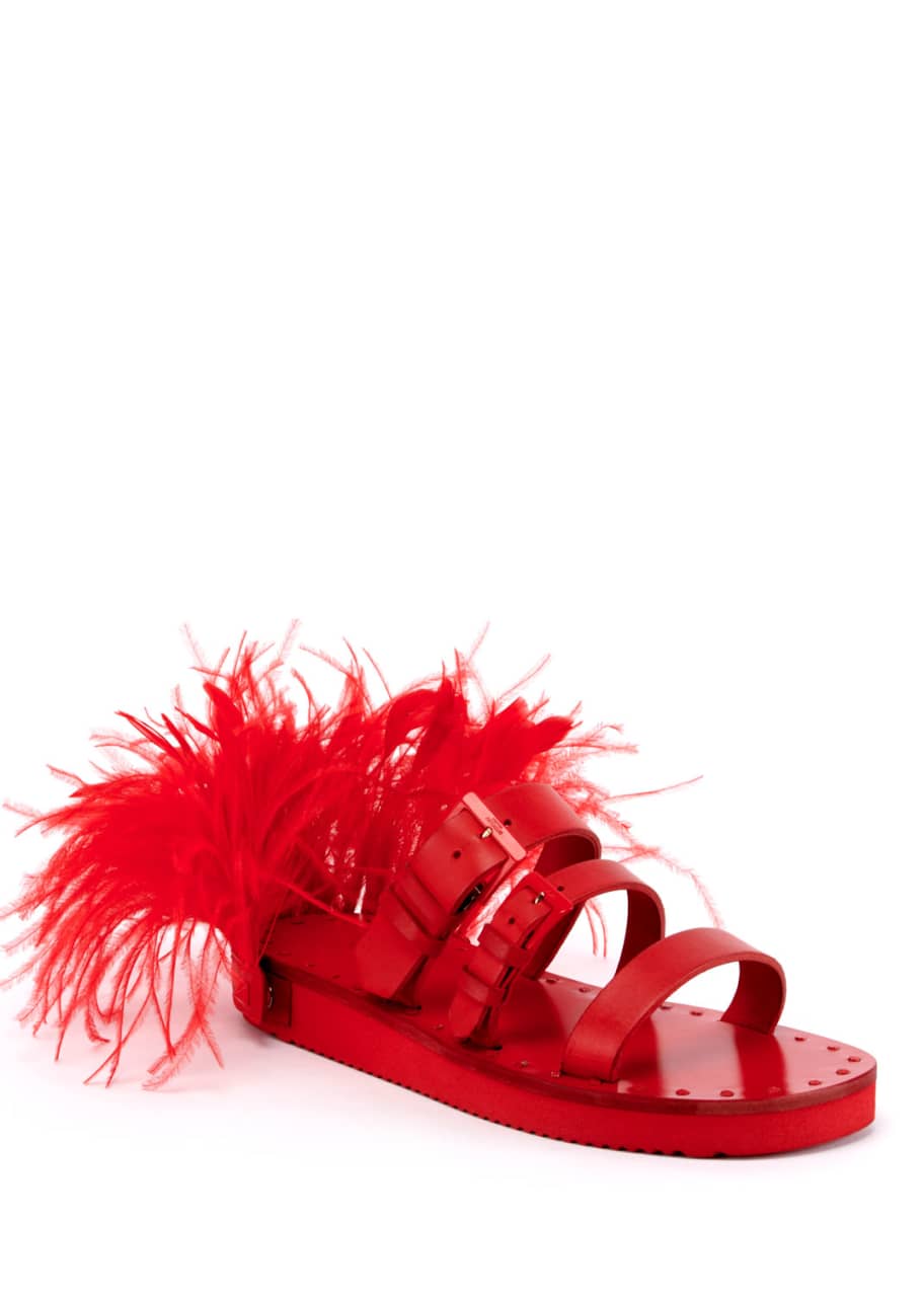 Buckle and Feather Slide Sandals