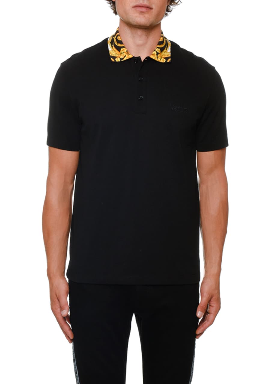 Versace Men's Contrast-Collar Pique Polo Shirt - Bergdorf Goodman