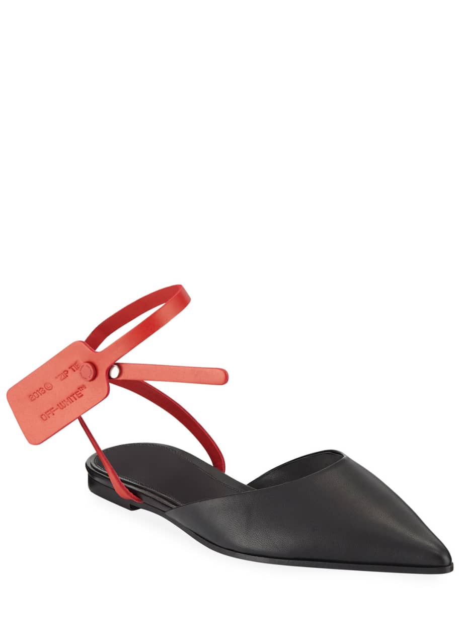 Off White Zip Tie Leather Ankle Wrap Flats Bergdorf Goodman