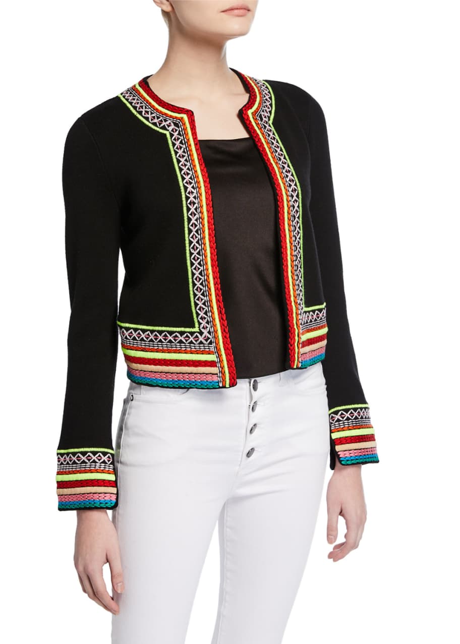 Image 1 of 1: Meemee Embroidered Open-Front Cardigan