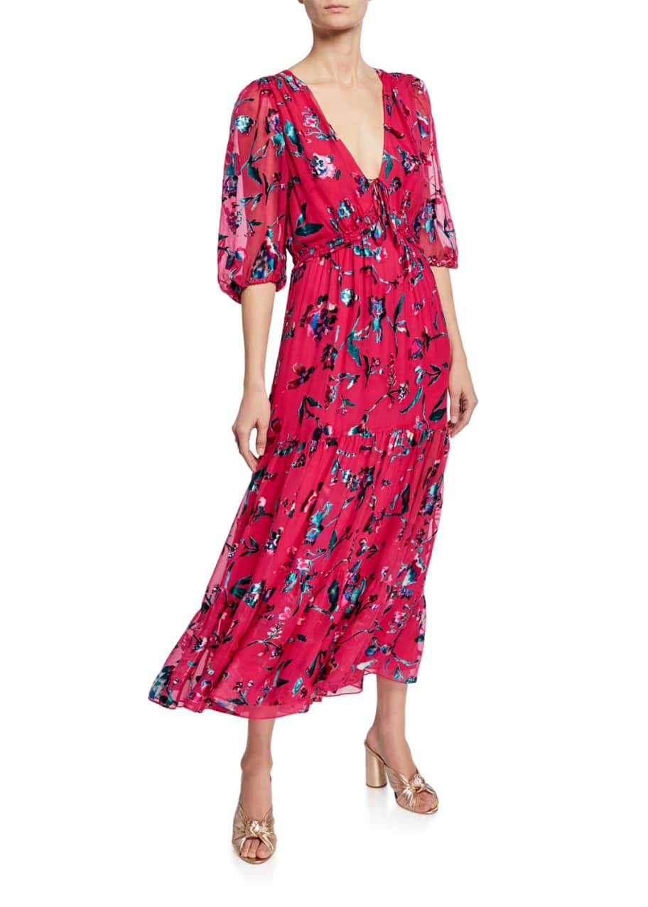 Tanya Taylor Dulce Floral Burnout V-Neck Ruffle Dress - Bergdorf Goodman