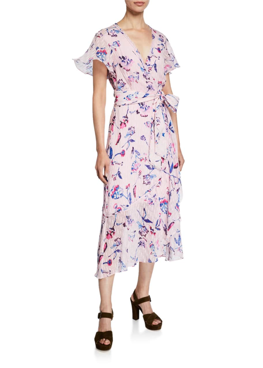 Tanya Taylor New Blaire Floral Print Short Sleeve Wrap Dress