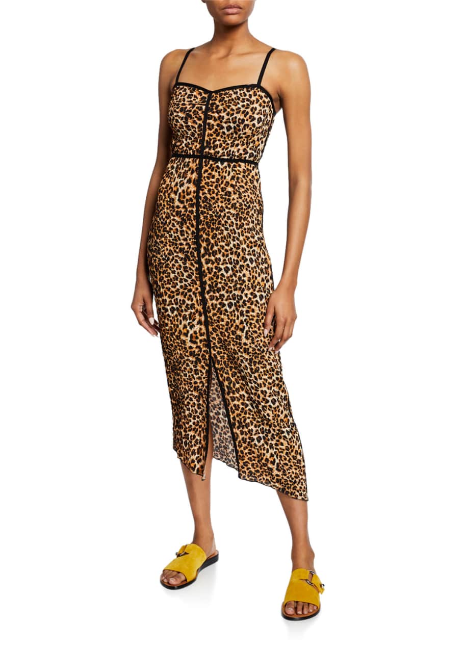 Abir Plisse Leopard Print Sleeveless Midi Dress