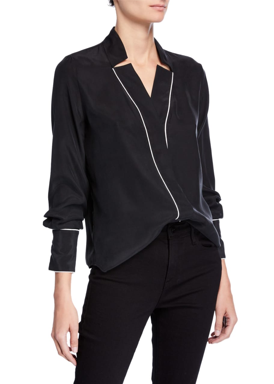 FRAME Notch Collar Silk Blouse with Piping - Bergdorf Goodman