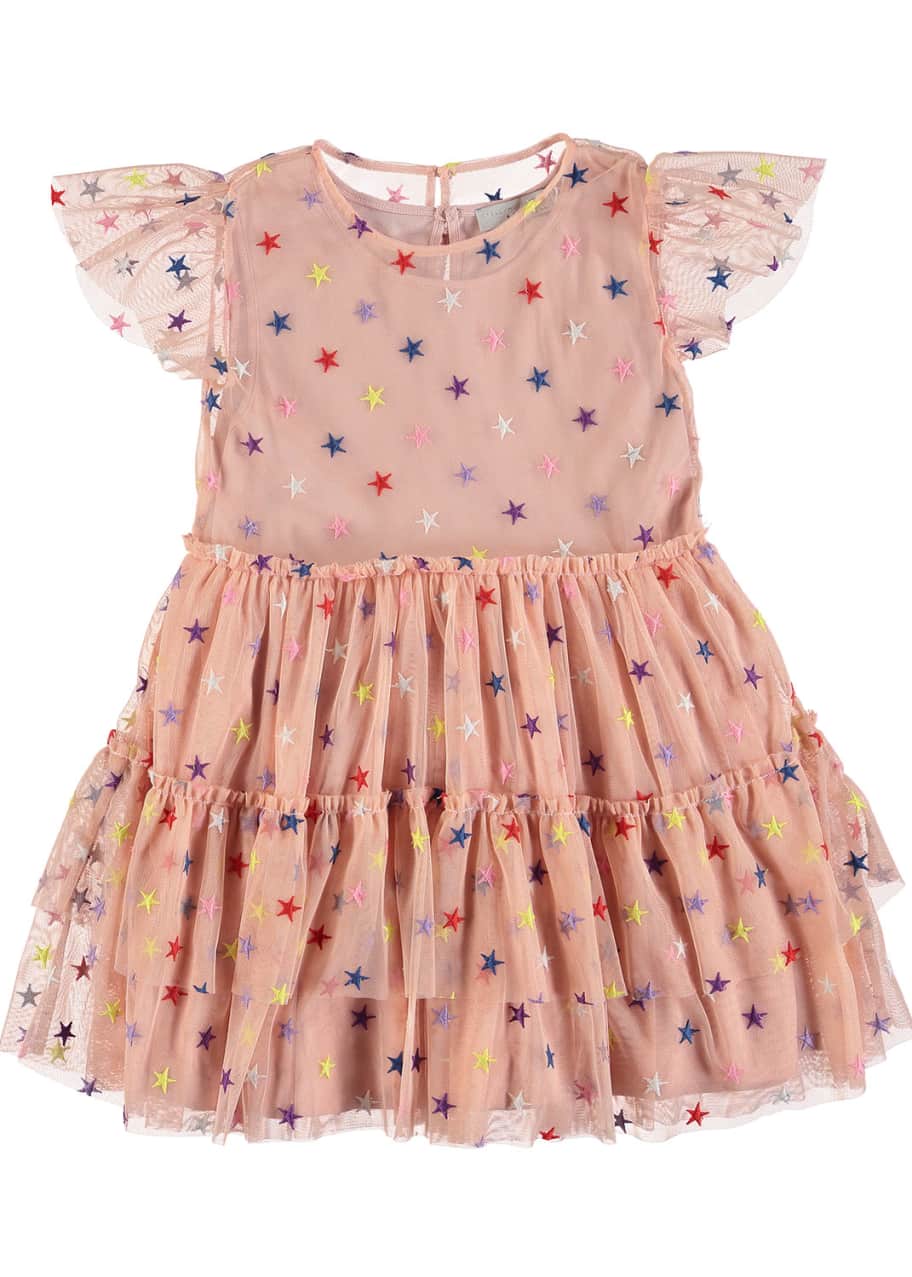Stella McCartney Kids Multicolored Embroidered Star Tiered Tulle Dress ...