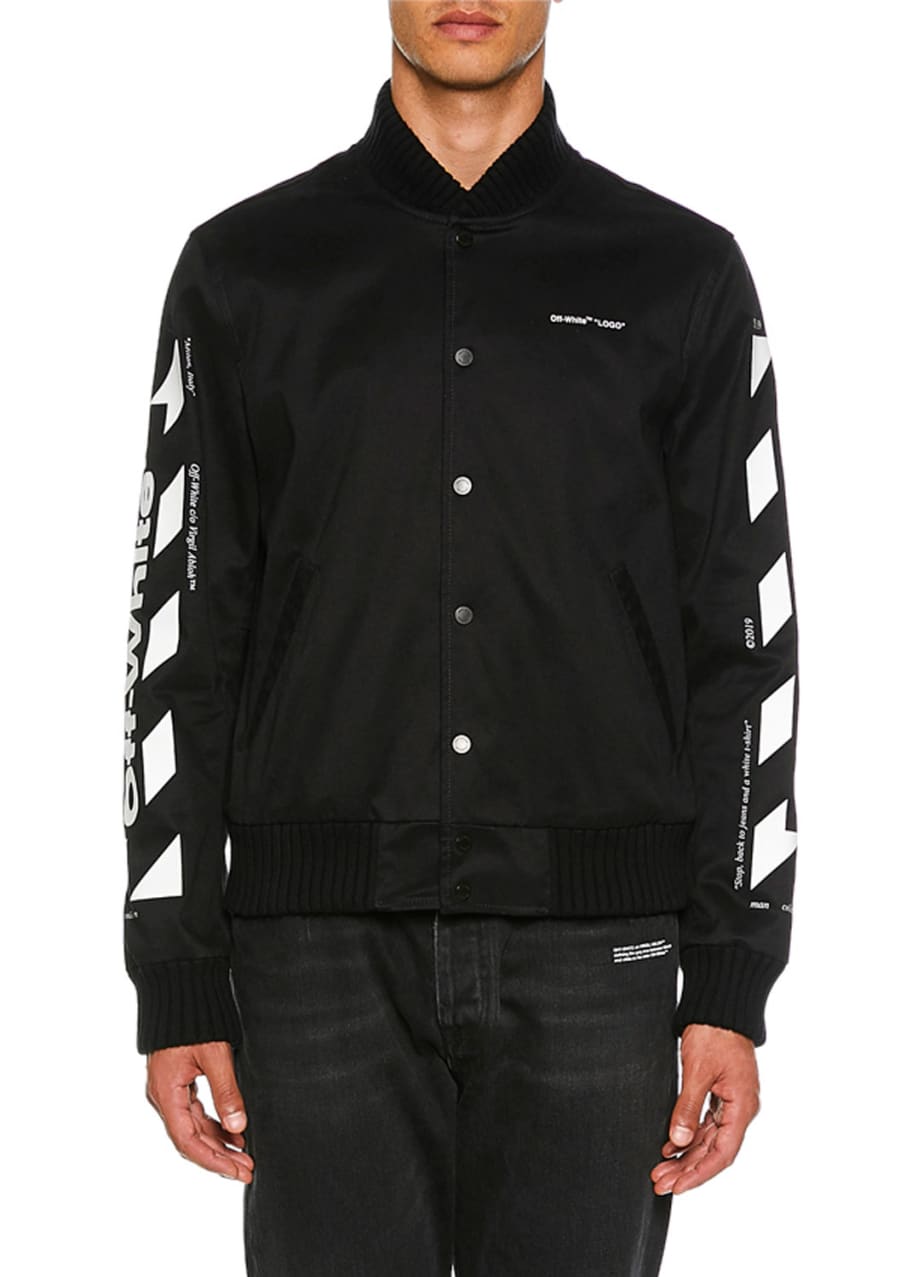Off White Men s Diagonal Skinny Varsity Jacket Bergdorf Goodman