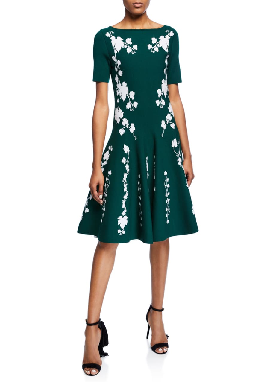 Oscar de la Renta Short-Sleeve Floral Knee-Length Dress - Bergdorf Goodman
