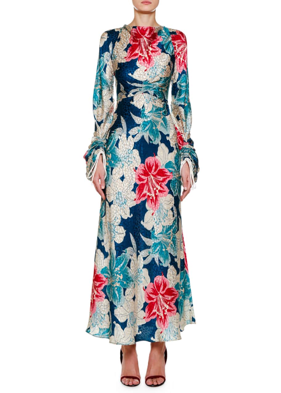 Etro Ruched-Sleeve Lily Floral Jacquard Dress - Bergdorf Goodman