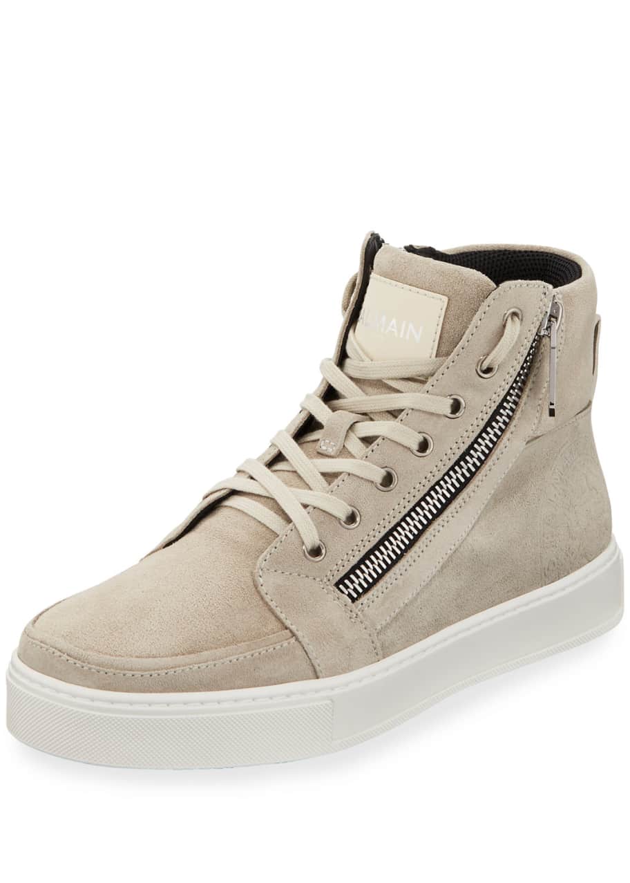 Balmain Men's Suede HighTop Zipper Sneakers Bergdorf Goodman
