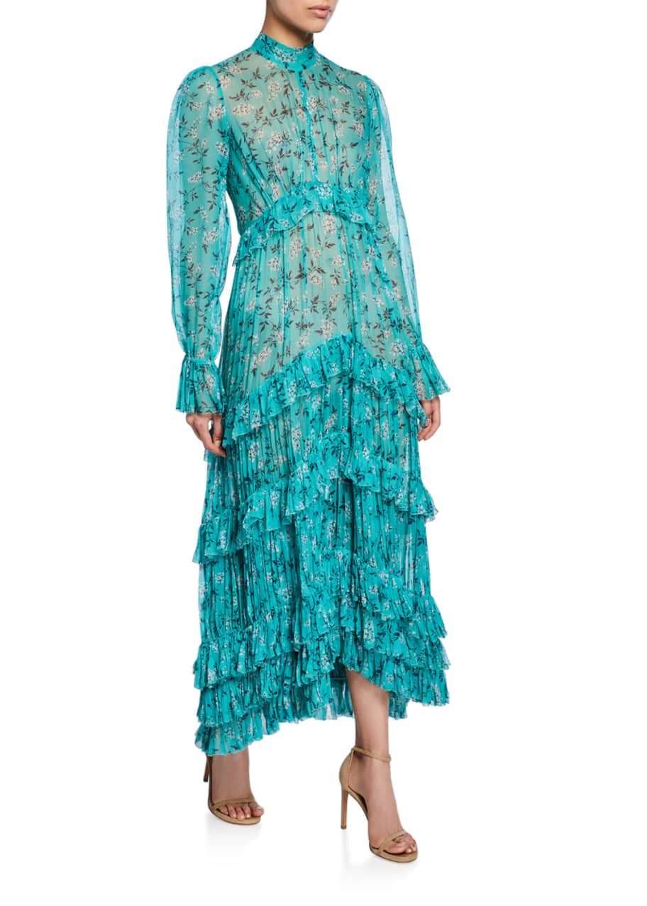Zimmermann Moncur Floral-Print Long-Sleeve Gathered Frill Dress ...