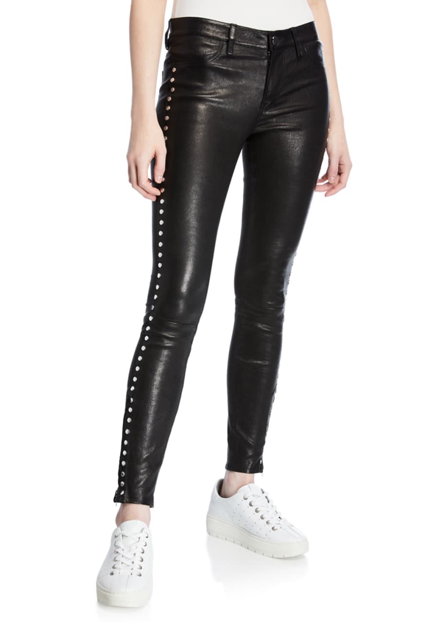 Nour Hammour Side-Studded Leather Leggings - Bergdorf Goodman