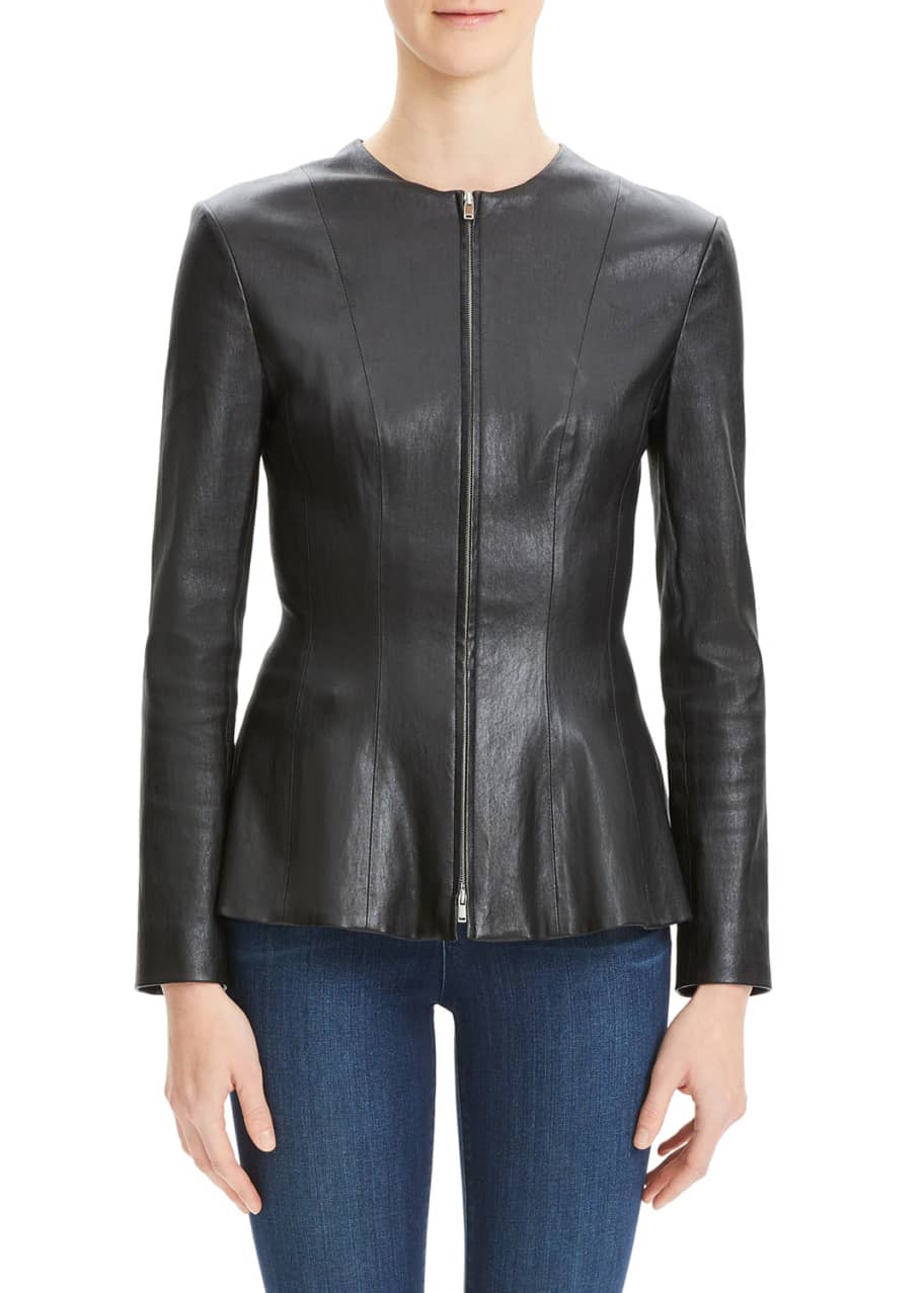 Theory Movement Fitted Zip-Front Leather Peplum Jacket - Bergdorf Goodman