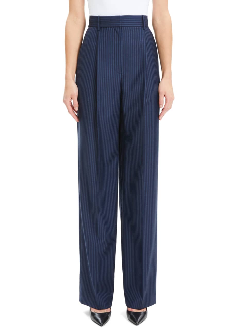 Theory Striped Pleated High-Rise Straight Trousers - Bergdorf Goodman